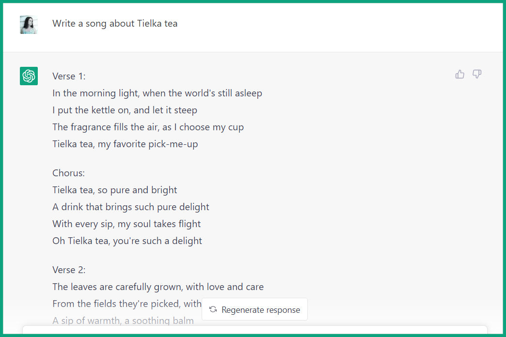 AI Writes Song About Tielka Organic Tea